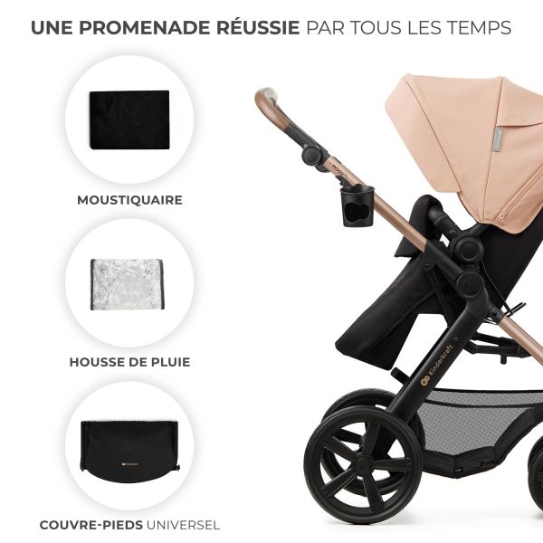 Poussette trio Moov² Eva Wheels avec base Sand Beige
