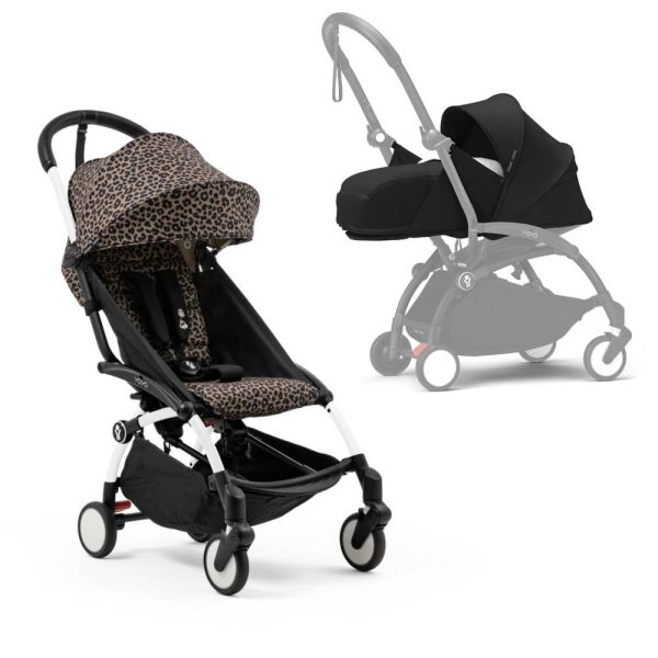 Poussette YOYO 3 châssis blanc Pack 0+ et 6+ Leopard / Noir