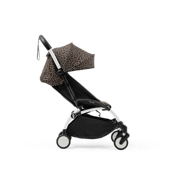 Poussette YOYO 3 châssis blanc Pack 0+ et 6+ Leopard / Noir