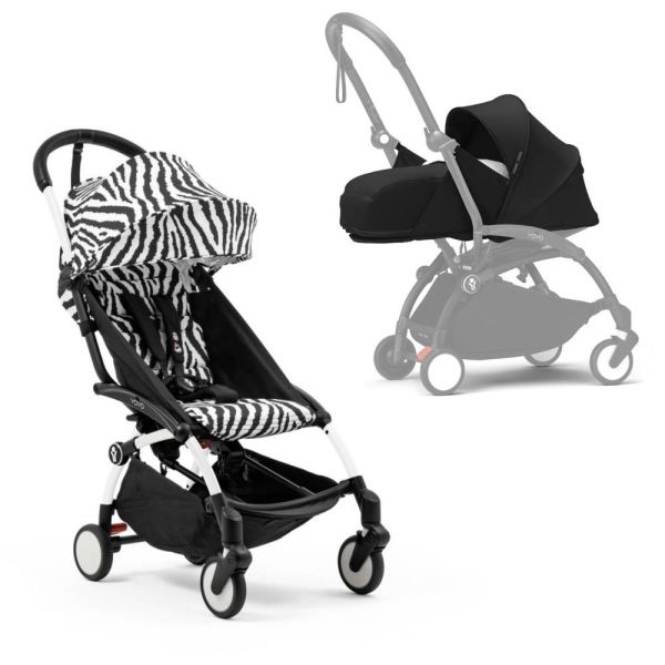 Poussette YOYO 3 châssis blanc Pack 0+ et 6+ Zebra / Noir