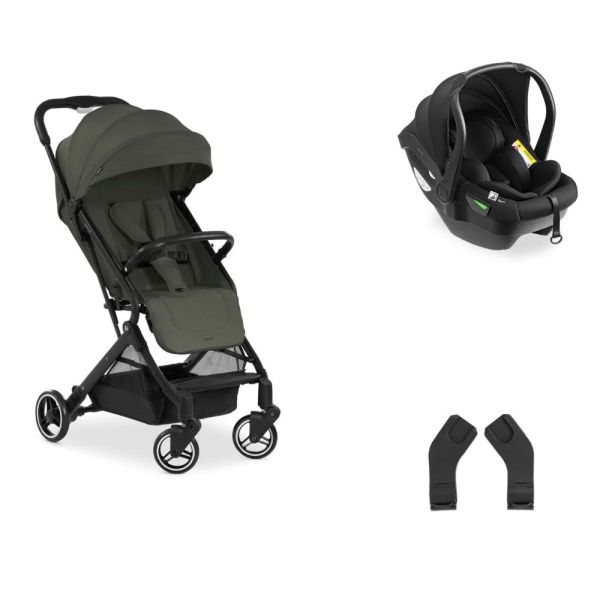 Pack Duo Poussette compacte Travel N Care Olive + Siège auto Drive N Care avec adaptateurs
