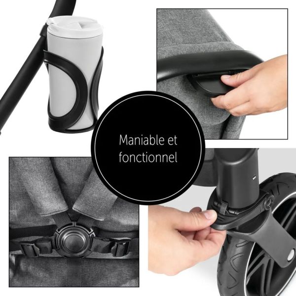 Pack Duo Poussette Double Atlantic Jumeaux Grey+ 1 Siège auto Drive N Care avec adaptateurs