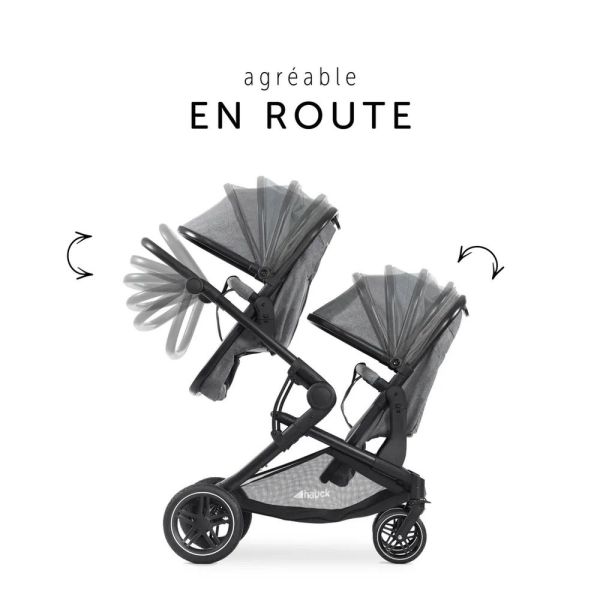 Pack Duo Poussette Double Atlantic Jumeaux Grey+ 1 Siège auto Drive N Care avec adaptateurs + Base Drive