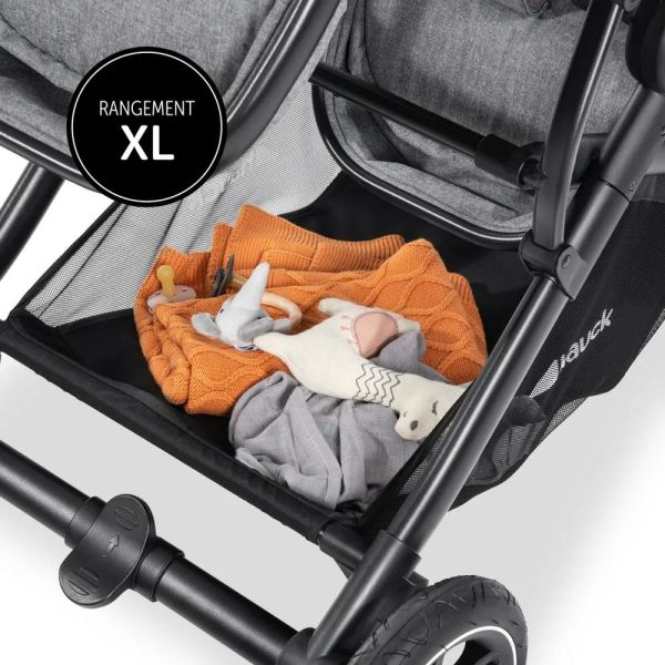 Pack Duo Poussette Double Atlantic Jumeaux Grey+ 1 Siège auto Drive N Care avec adaptateurs + Base Drive