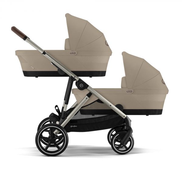 Poussette jumeaux Gazelle S Almond Beige + 2 Sièges auto Aton B2 i-Size + 2 Nacelles S