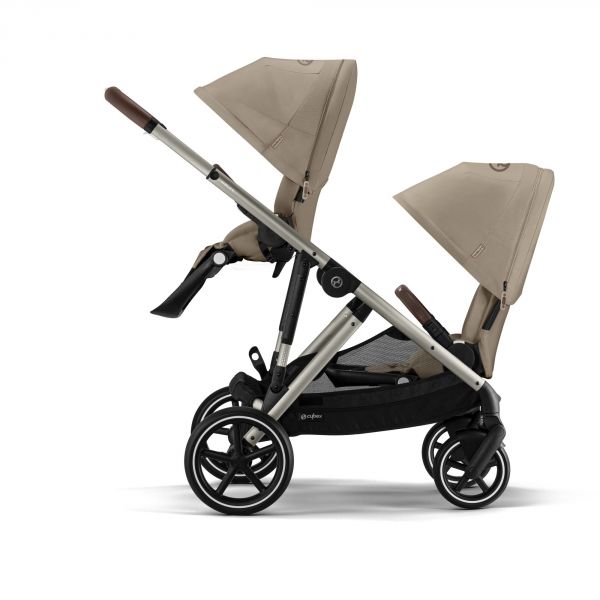 Poussette jumeaux Gazelle S Almond Beige + 2 Sièges auto Aton B2 i-Size + 2 Nacelles S