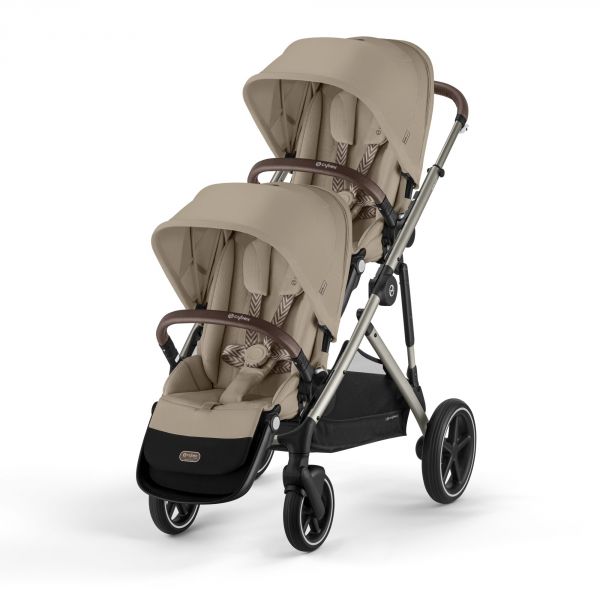 Poussette jumeaux Gazelle S Almond Beige + 2 Sièges auto Cloud T i-Size