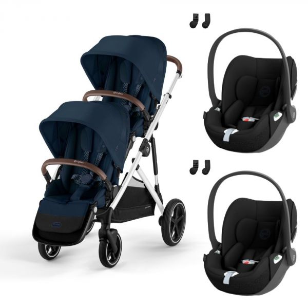Poussette jumeaux Gazelle S Ocean Blue + 2 Sièges auto Cloud T i-Size