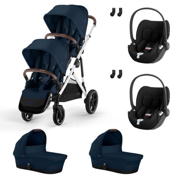 Poussette jumeaux Gazelle S Ocean Blue + 2 Sièges auto Cloud T i-Size + 2 Nacelles S