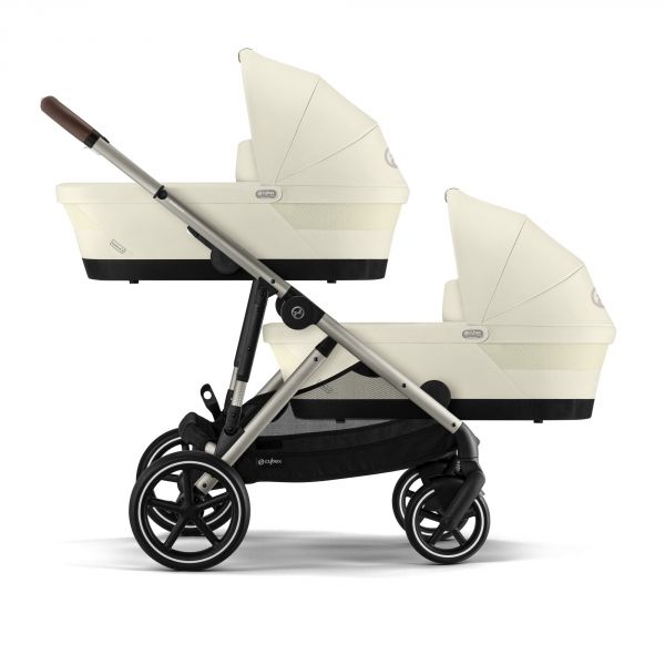 Poussette jumeaux Gazelle S Seashell Beige + 2 Sièges auto Aton B2 i-Size + 2 Nacelles S