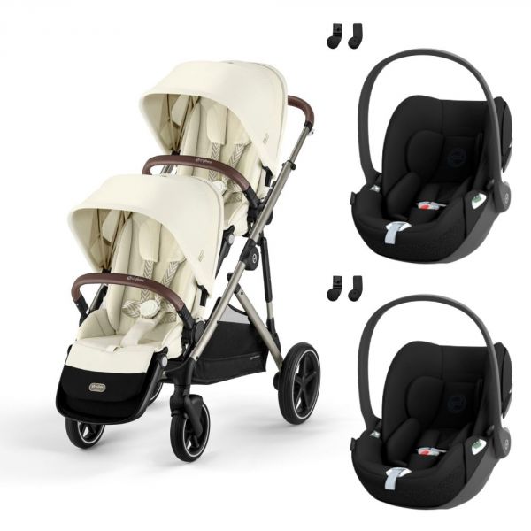 Poussette jumeaux Gazelle S Seashell Beige + 2 Sièges auto Cloud T i-Size