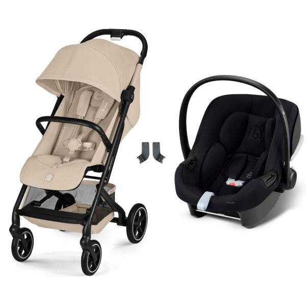 Poussette duo Beezy 4 compacte Almond Beige avec siège auto Aton B2 i-Size