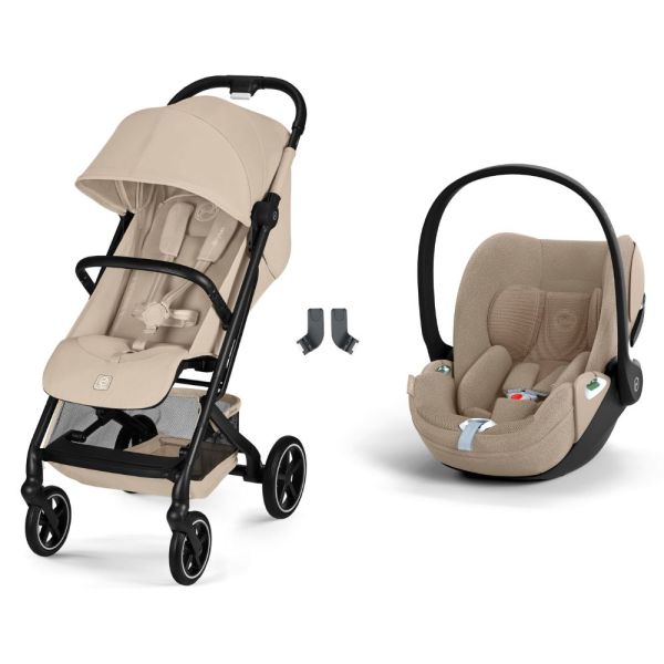 Poussette duo Beezy 4 compacte Almond Beige avec siège auto Cloud T i-Size Tissu Plus