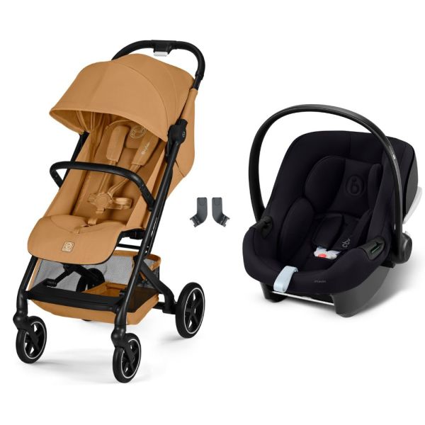 Poussette duo Beezy 4 compacte Cinnamon Yellow avec siège auto Aton B2 i-Size