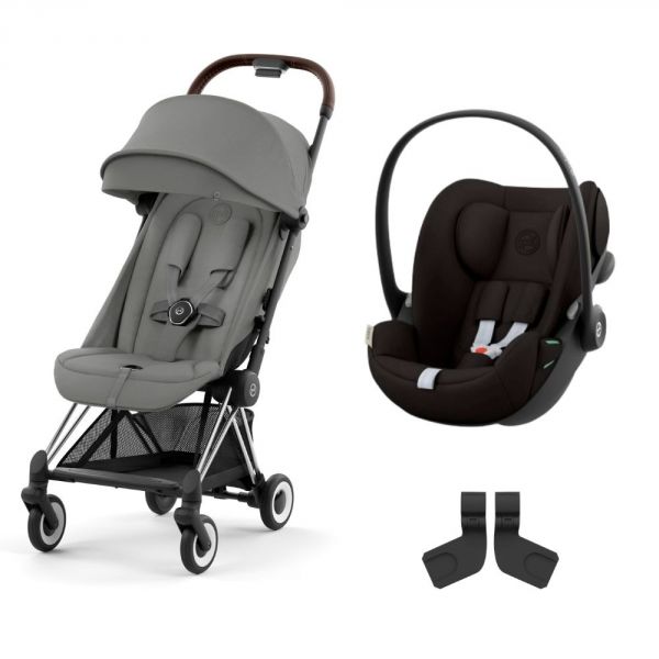 Poussette duo Coya Mirage Grey châssis Chrome Brown + Cloud G i-Size