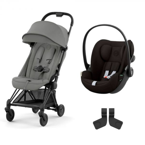 Poussette duo Coya Mirage Grey châssis Matt Black + Cloud G i-Size