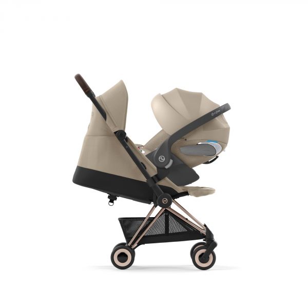 Poussette duo Coya Cozy Beige châssis Rosegold + Cloud G i-Size