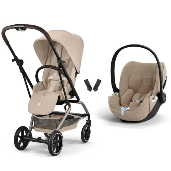 Poussette duo Eezy S Twist+ 2 pivotante Almond Beige avec siège auto Cloud T i-Size Tissu Plus