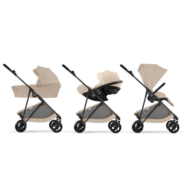 Poussette duo Melio Carbon 6 Almond Beige avec siège auto Aton B2 i-Size