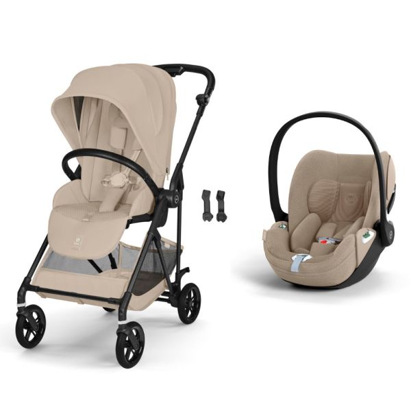 Poussette duo Melio Carbon 6 Almond Beige avec siège auto Cloud T i-Size Tissu Plus