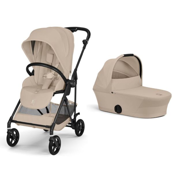 Poussette duo Melio Carbon 6 Almond Beige avec nacelle Melio Cot