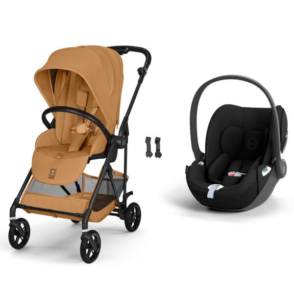 Poussette duo Melio Carbon 6 Cinnamon Yellow avec siège auto Cloud T i-Size