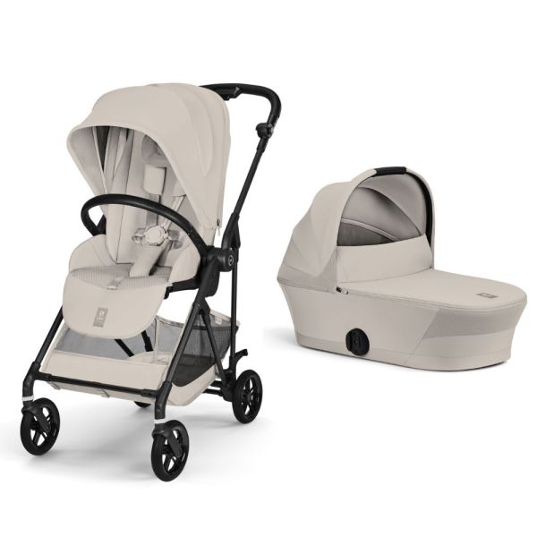Poussette duo Melio Carbon 6 Dune Grey avec nacelle Melio Cot