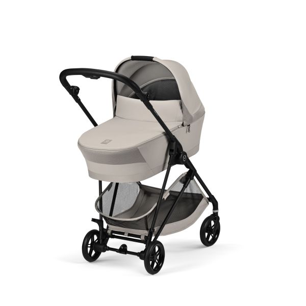 Poussette duo Melio Carbon 6 Dune Grey avec nacelle Melio Cot