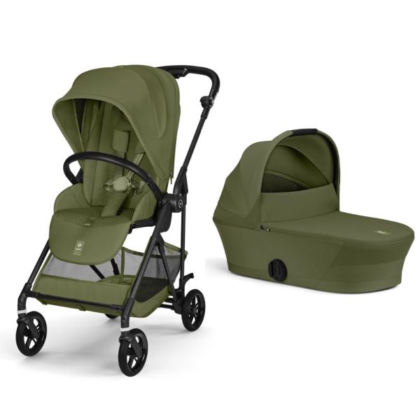 Poussette duo Melio Carbon 6 Moss Green avec nacelle Melio Cot