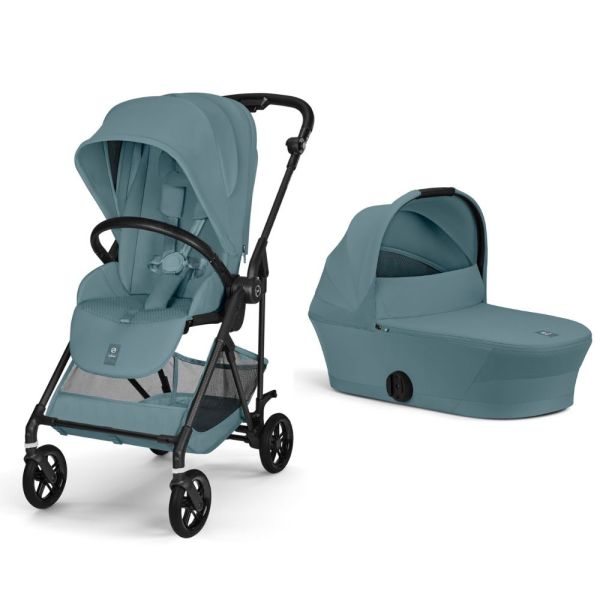 Poussette duo Melio Carbon 6 Stormy Blue avec nacelle Melio Cot