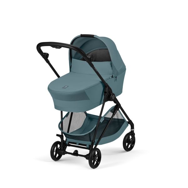 Poussette duo Melio Carbon 6 Stormy Blue avec nacelle Melio Cot