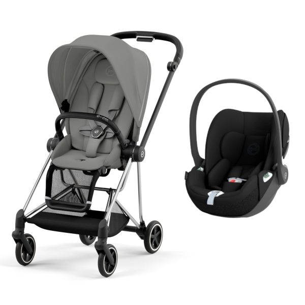 Poussette duo Mios 3 Mirage Grey châssis Chrome Black + Cloud T i-Size