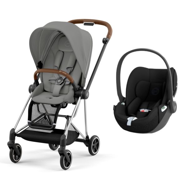 Poussette duo Mios 3 Mirage Grey châssis Chrome Brown + Cloud T i-Size