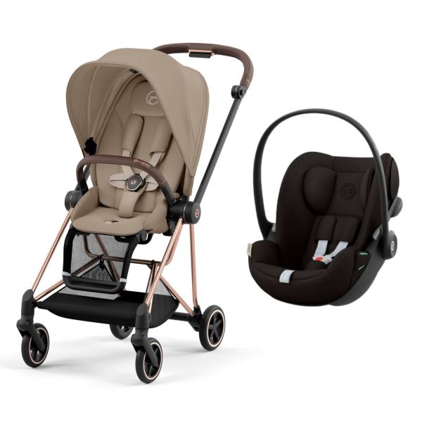Poussette duo Mios 3 Cozy Beige châssis Rose Gold + Cloud G i-Size