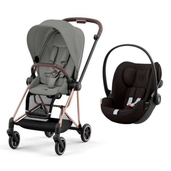 Poussette duo Mios 3 Mirage Grey châssis Rose Gold + Cloud G i-Size