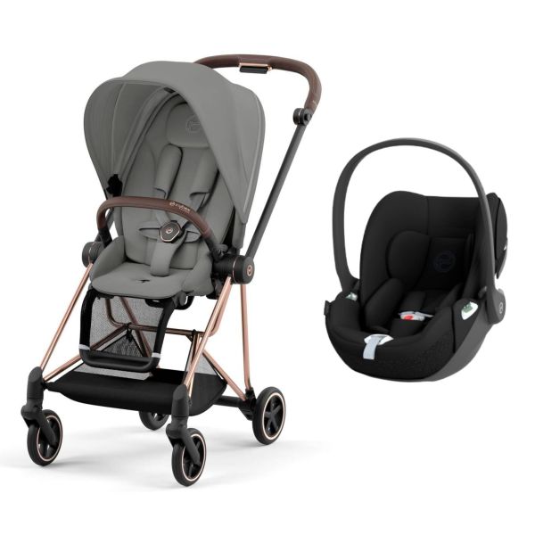 Poussette duo Mios 3 Mirage Grey châssis Rose Gold + Cloud T i-Size