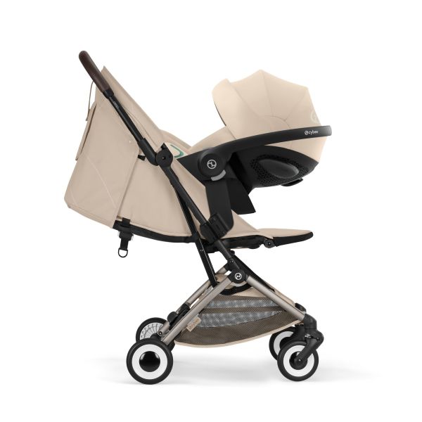Poussette duo Orfeo 3 compacte Almond Beige avec siège auto Aton B2 i-Size