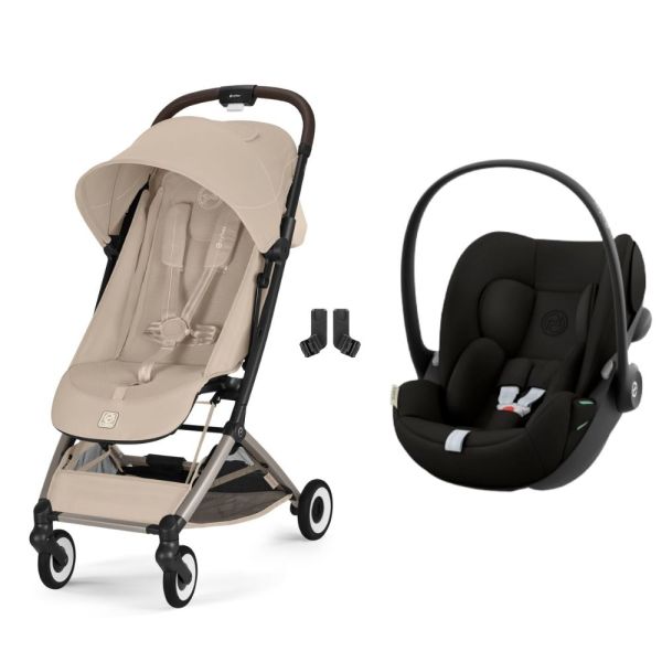 Poussette duo Orfeo 3 compacte Almond Beige avec siège auto Cloud G i-Size