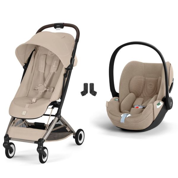 Poussette duo Orfeo 3 compacte Almond Beige avec siège auto Cloud T i-Size Tissu Plus