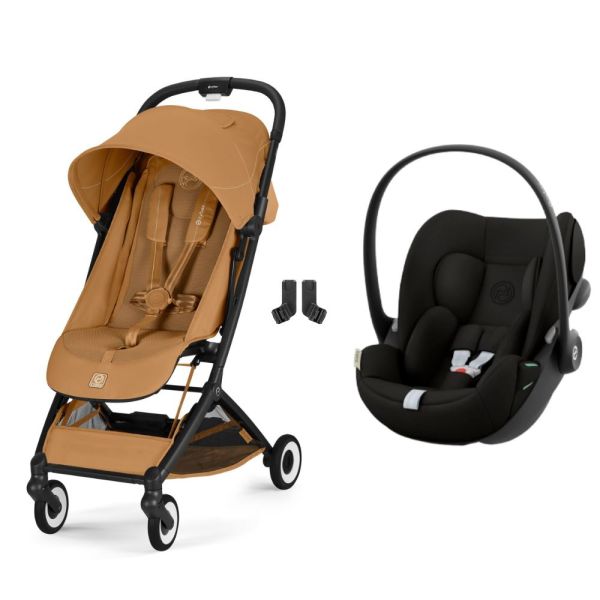 Poussette duo Orfeo 3 compacte Cinnamon Yellow avec siège auto Cloud G i-Size