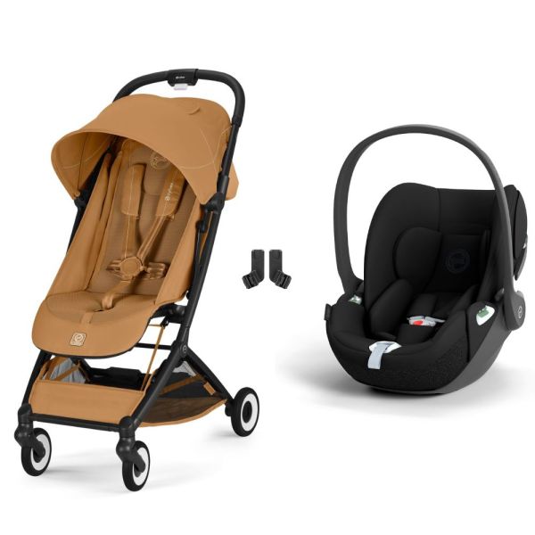 Poussette duo Orfeo 3 compacte Cinnamon Yellow avec siège auto Cloud T i-Size