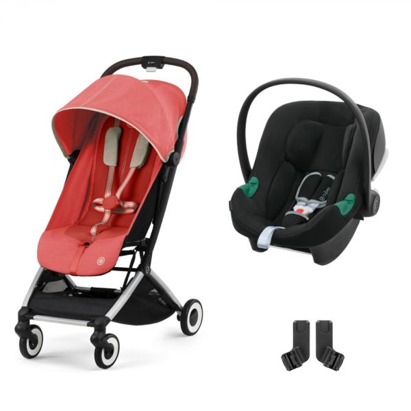 Poussette duo Orfeo Hibiscus Red + Siège auto Aton B2 i-Size