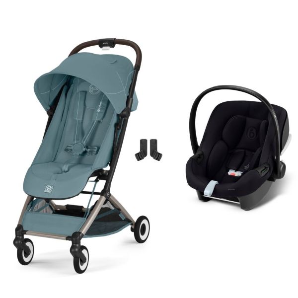Poussette duo Orfeo 3 compacte Stormy Blue avec siège auto Aton B2 i-Size