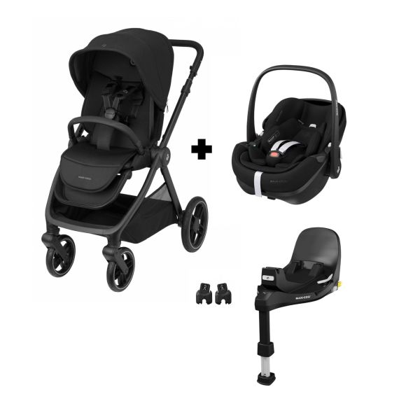 Poussette duo Oxford + Siège auto Pebble 360 pro² Twillic Black + Base FamilyFix 360 Pro