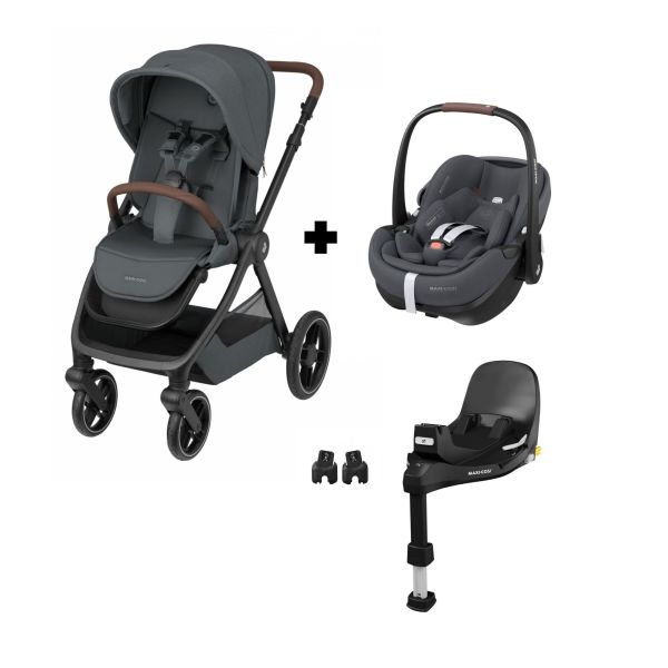 Poussette duo Oxford + Siège auto Pebble 360 pro² Twillic Graphite + Base FamilyFix 360 Pro