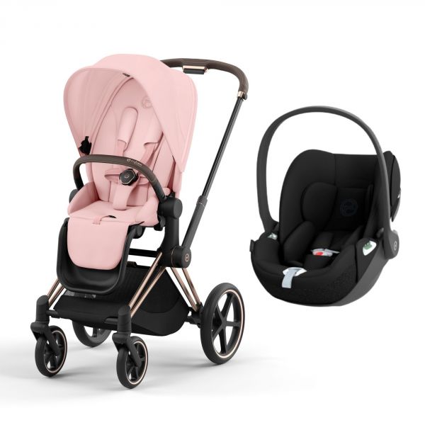 Poussette duo Priam 4 Peach Pink châssis Rose Gold + Siège auto Cloud T i-Size