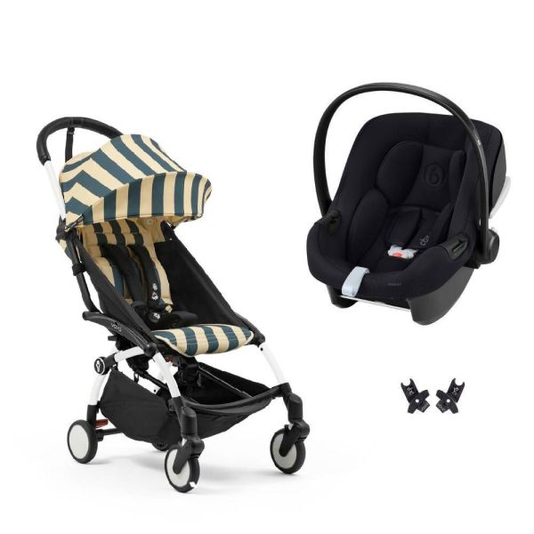 Poussette duo YOYO 3 pack 6+ et siège auto Aton B2 Black - Chassis blanc - Monaco