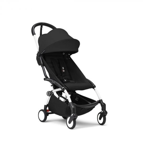 Poussette duo YOYO 3 pack 6+ et siège auto Aton B2 Black - Chassis blanc - Noir