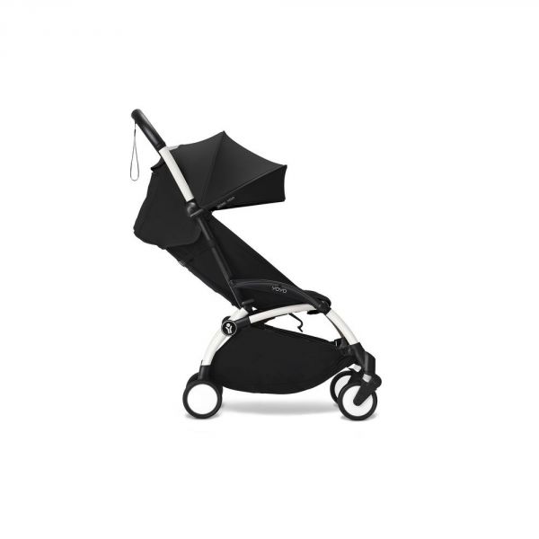 Poussette duo YOYO 3 pack 6+ et siège auto Aton B2 Black - Chassis blanc - Noir