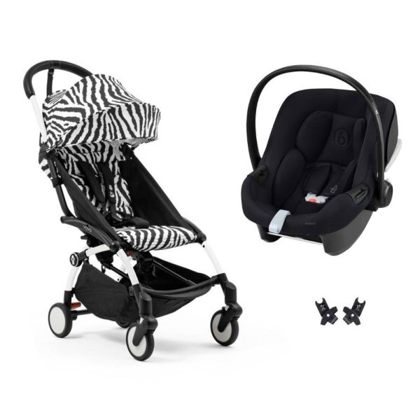 Poussette duo YOYO 3 pack 6+ et siège auto Aton B2 Black - Chassis blanc - Zebra